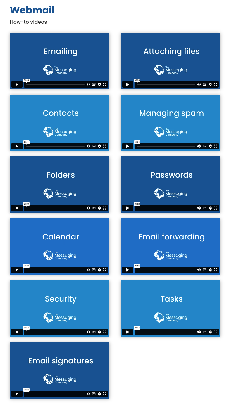 How-to videos for webmail by The Messaging Company - an email service powered by Atmail.